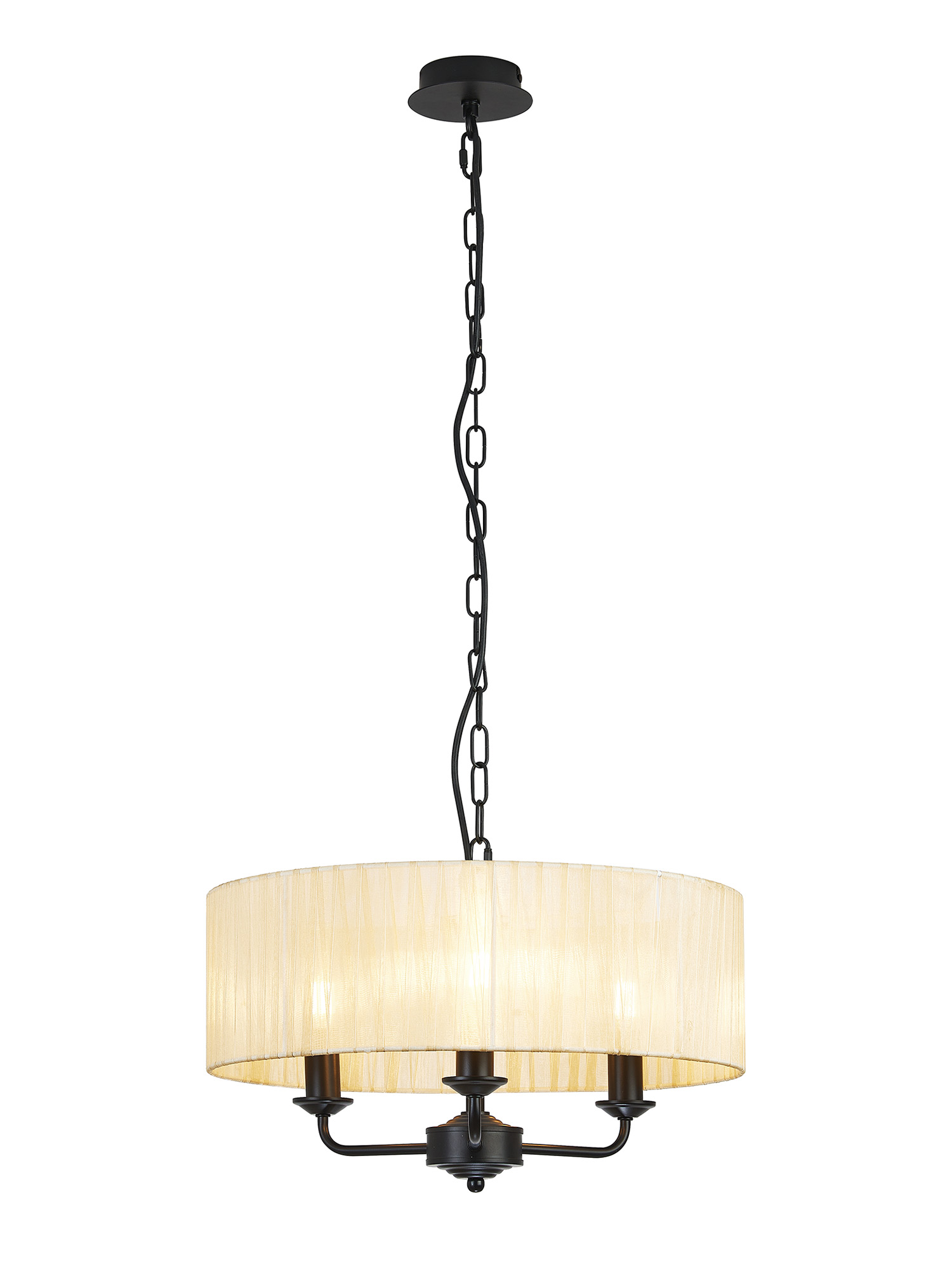 DK1025  Banyan 45cm 3 Light Pendant Matt Black, Cream